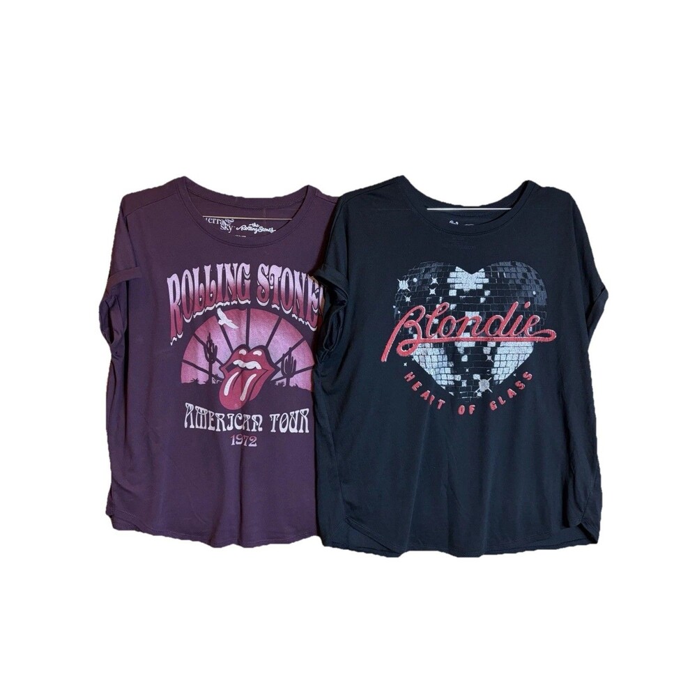 Women’s 2XL Lot of 2 Graphic Band T-Shirt Lot Rolling Stones Blondie Crew Y2K